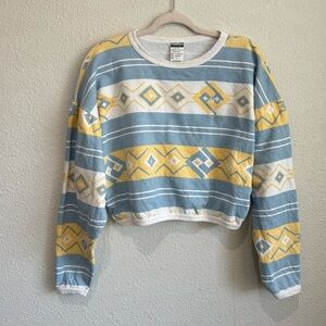 VTG Rockie Cropped Womens Large Aztec Print Pullover Crewneck Sweater‎ Gorpcore
